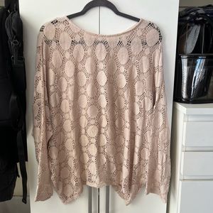 Vintage Havana Tan/Beige Oversized Crochet Top with Buttons